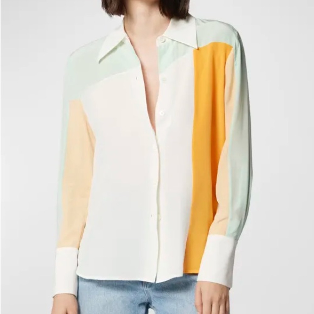 Equipment Colorblock Quinne Button-Down Shirt - Mint, Peach, Orange
